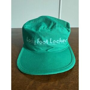 VTG Lady Foot Locker Hat Sun Womens 7 3/8 Green Cotton Twill Logo Summer Casual